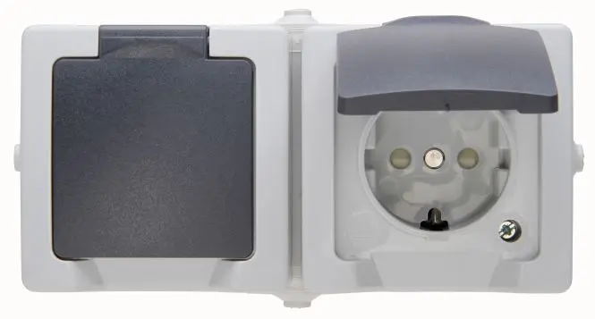 KOPP 137056002 SCHUKO-Steckdous opgebaut IP44 NAUTIC | Duebel, waagrecht, Beréierungsschutz, Klappdeckel